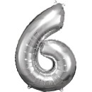 Number Silver giant number foil balloon 6, 86*58 cm