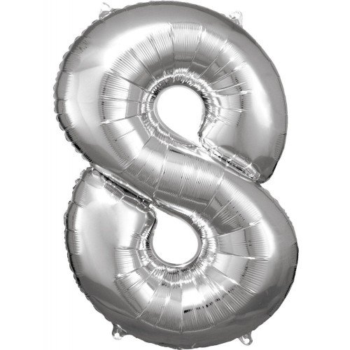 Number Silver giant number foil balloon 8, 83*55 cm
