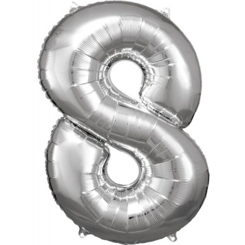 Number Silver giant number foil balloon 8, 83*55 cm