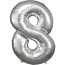 Number Silver giant number foil balloon 8, 83*55 cm
