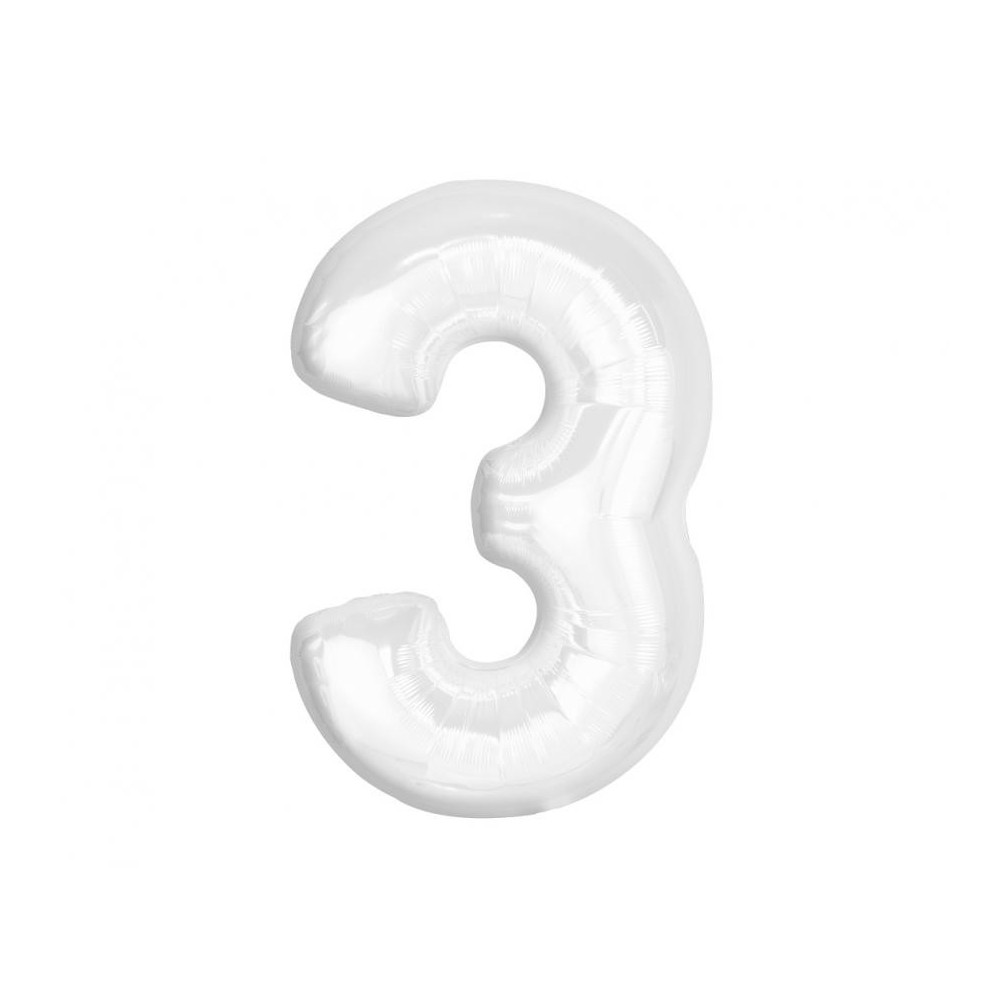 Number B&C White White Number 3 Foil Balloon 92 cm