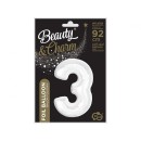 Number B&C White White Number 3 Foil Balloon 92 cm