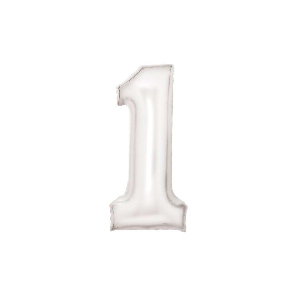 Number Lustre White, White Number 1 Foil Balloon 86 cm