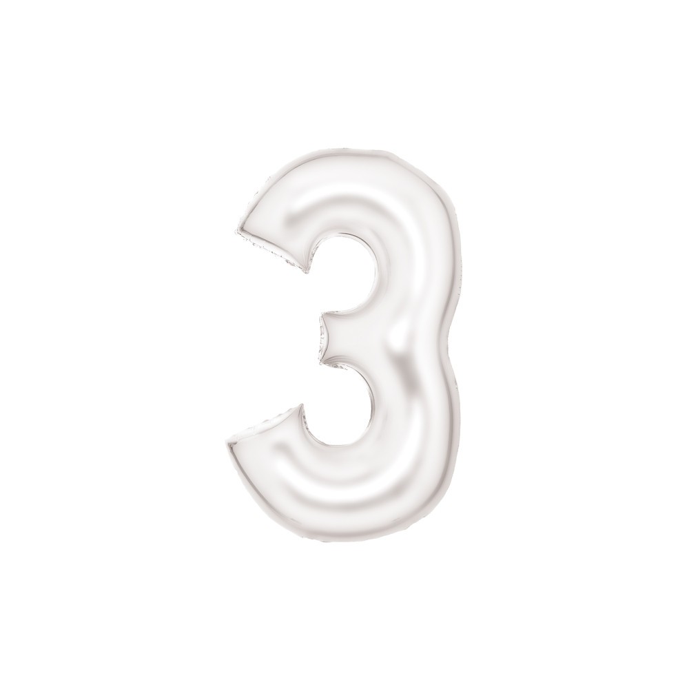 Number Lustre White, White number 3 foil balloon 86 cm