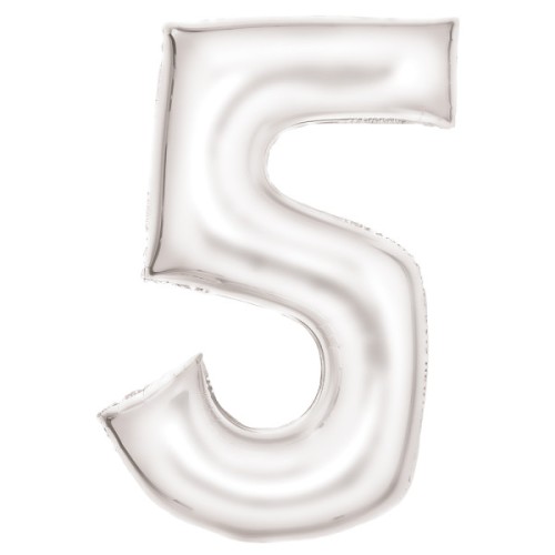 Number Lustre White, White Number 5 Foil Balloon 86 cm