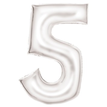 Number Lustre White, White Number 5 Foil Balloon 86 cm