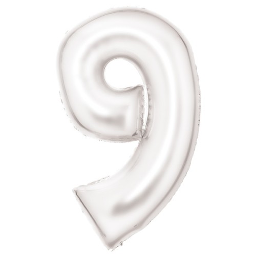Number Lustre White, White number 9 foil balloon 86 cm