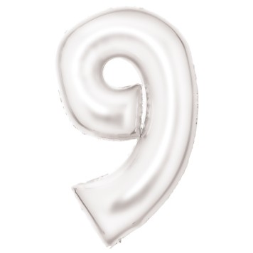 Number Lustre White, White number 9 foil balloon 86 cm