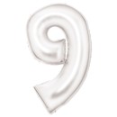 Number Lustre White, White number 9 foil balloon 86 cm
