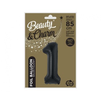 Number B&C Matt Black Black Number 1 Foil Balloon 85 cm