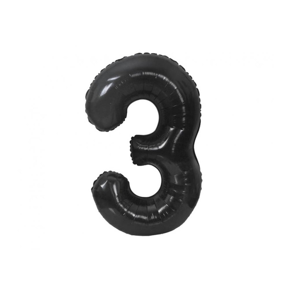 Number B&C Matt Black Black Number 3 Foil Balloon 85 cm