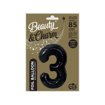 Number B&C Matt Black Black Number 3 Foil Balloon 85 cm