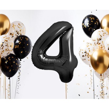 Number B&C Matt Black Black number 4 foil balloon 85 cm