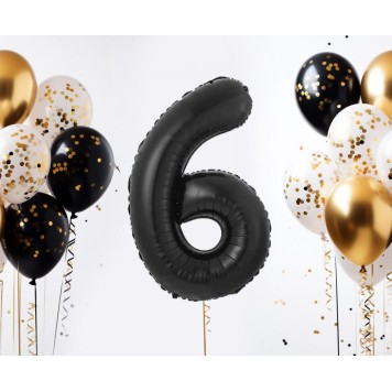 Number B&C Matt Black Black Number 6 Foil Balloon 85 cm
