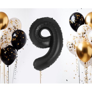 Number B&C Matt Black Black number 9 foil balloon 85 cm