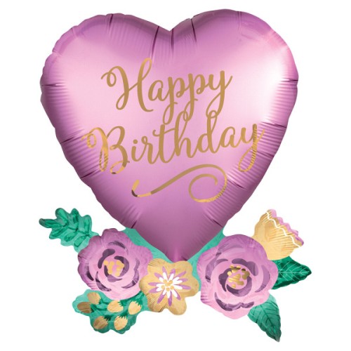 Happy Birthday Happy Birthday Satin Heart foil balloon 76 cm