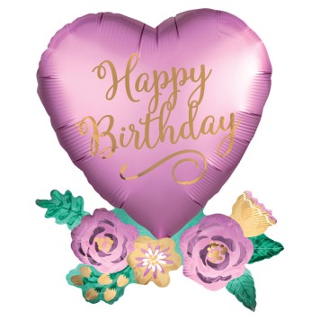 Happy Birthday Happy Birthday Satin Heart foil balloon 76 cm