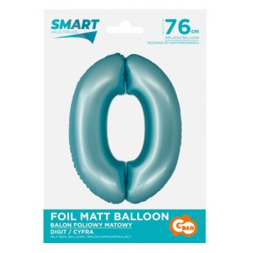 Number Light Blue Mat Blue 0 foil balloon 76 cm