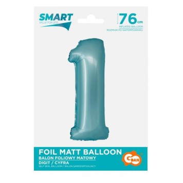 Number Light Blue Mat Blue number 1 foil balloon 76 cm