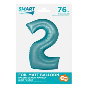 Number Light Blue Mat Blue number 2 foil balloon 76 cm