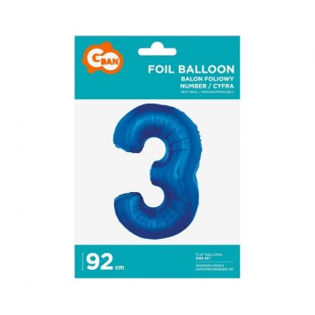 Number B&C Blue Blue Number 3 Foil Balloon 92 cm