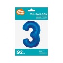 Number B&C Blue Blue Number 3 Foil Balloon 92 cm