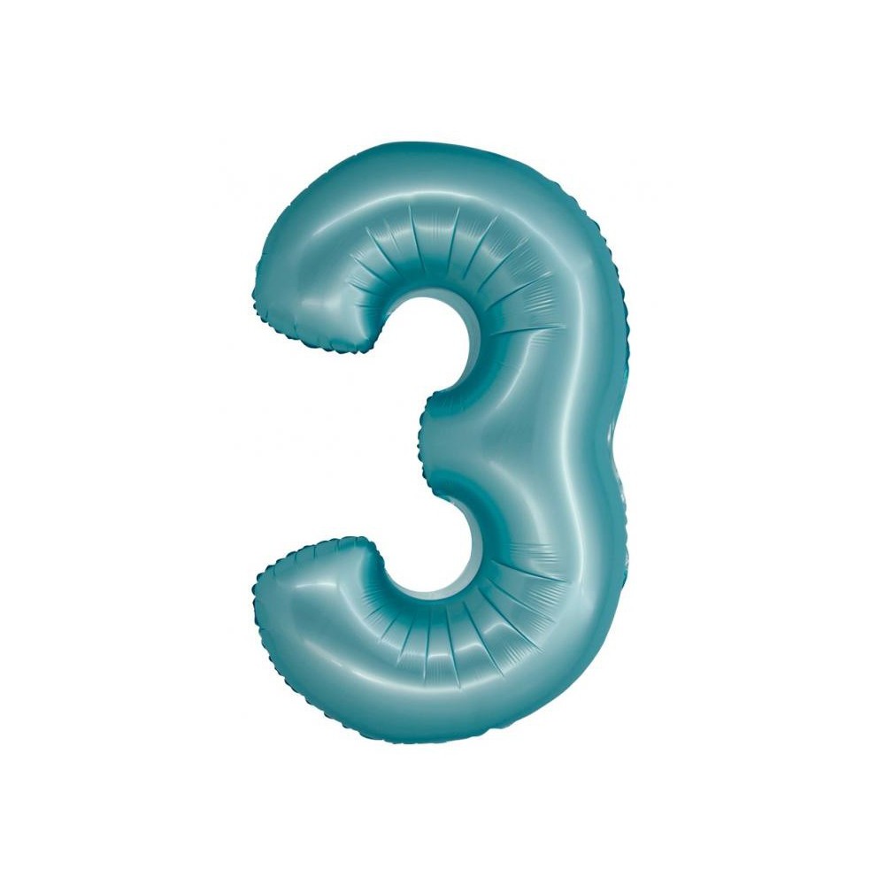 Number Light Blue Mat Blue Number 3 Foil Balloon 76 cm