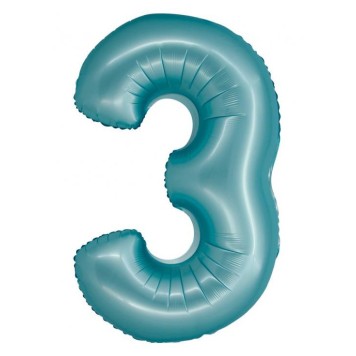 Number Light Blue Mat Blue Number 3 Foil Balloon 76 cm
