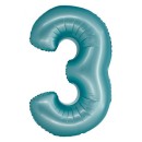 Number Light Blue Mat Blue Number 3 Foil Balloon 76 cm