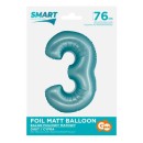 Number Light Blue Mat Blue Number 3 Foil Balloon 76 cm