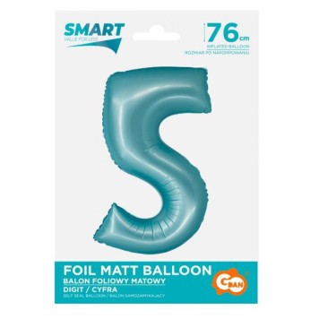 Number Light Blue Mat Blue Number 5 Foil Balloon 76 cm