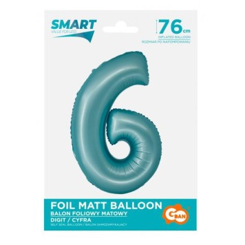 Number Light Blue Mat Blue Number 6 Foil Balloon 76 cm