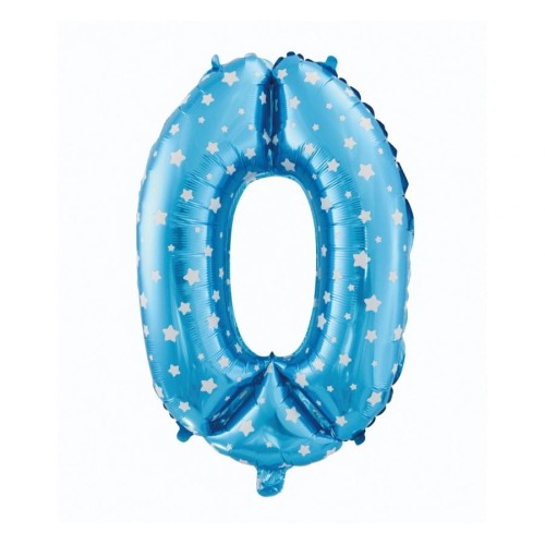 Number Blue with Stars Blue number 0 foil balloon 61 cm
