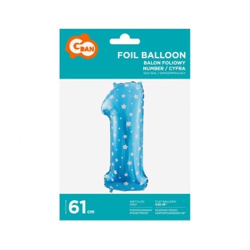 Number Blue with Stars, Blue number 1 foil balloon 61 cm