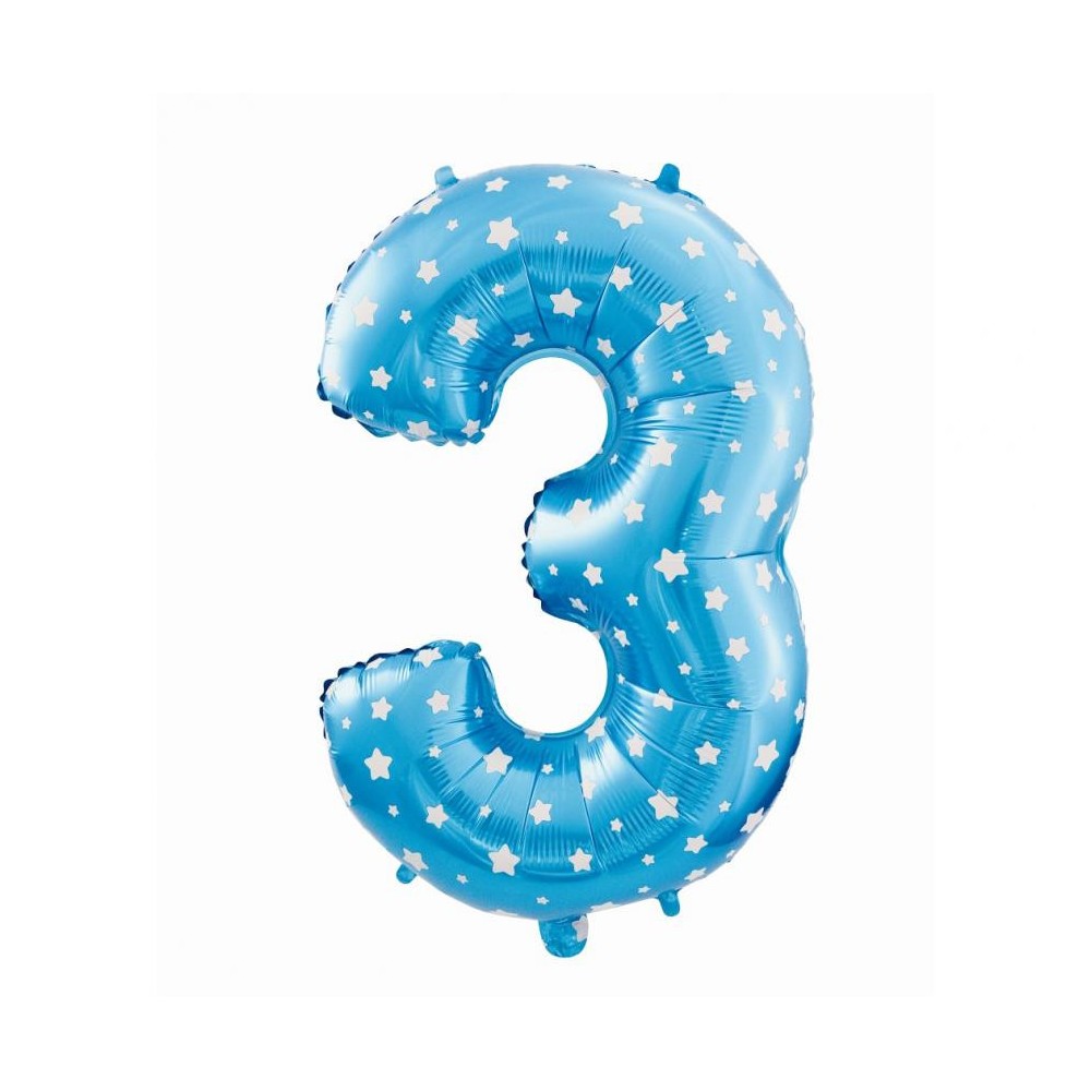 Number Blue with Stars, Blue number 3 foil balloon 61 cm
