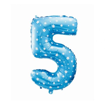 Number Blue with Stars, Blue number 5 foil balloon 61 cm