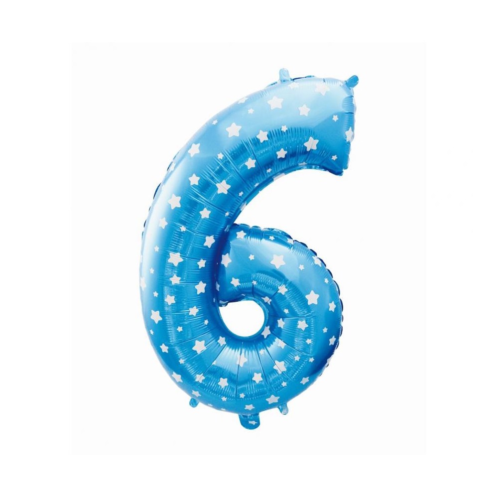 Number Blue with Stars, Blue Number 6 Foil Balloon 61 cm