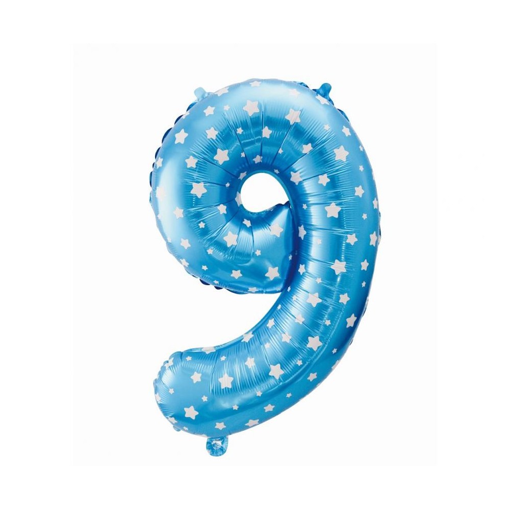 Number Blue with Stars Blue number 9 foil balloon 64 cm