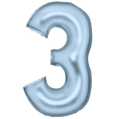 Number Lustre Pastel Blue, Blue Number 3 Foil Balloon 86 cm