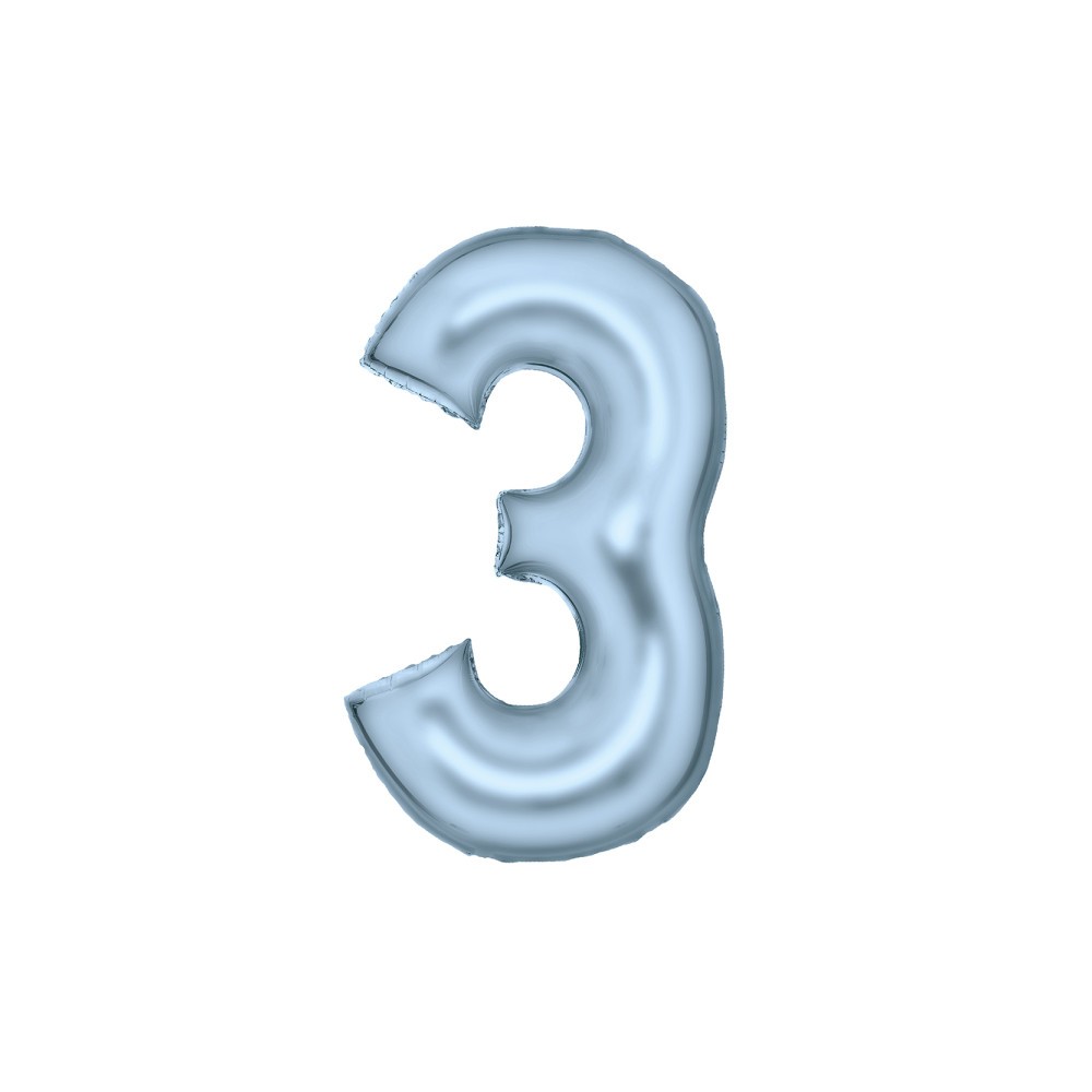 Number Lustre Pastel Blue, Blue Number 3 Foil Balloon 86 cm