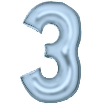 Number Lustre Pastel Blue, Blue Number 3 Foil Balloon 86 cm