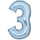 Number Lustre Pastel Blue, Blue Number 3 Foil Balloon 86 cm