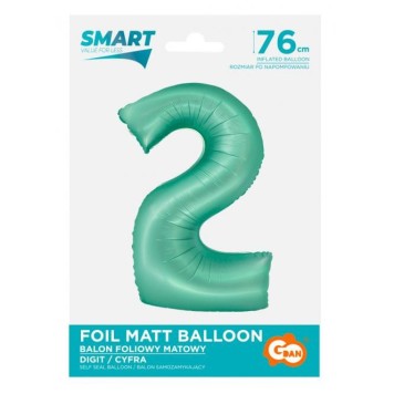 Number Mint Mat Mint-colored number 2 foil balloon 76 cm