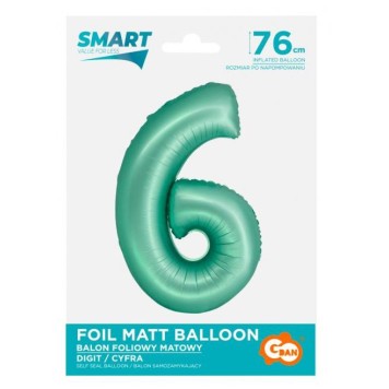 Number Mint Mat Mint green number 6 foil balloon 76 cm