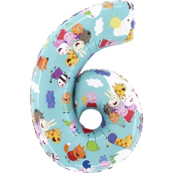Peppa Pig Blue Number 6 foil balloon 66 cm