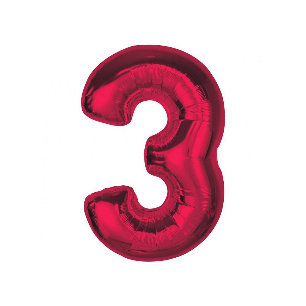 Number Red Red number 3 foil balloon 92 cm