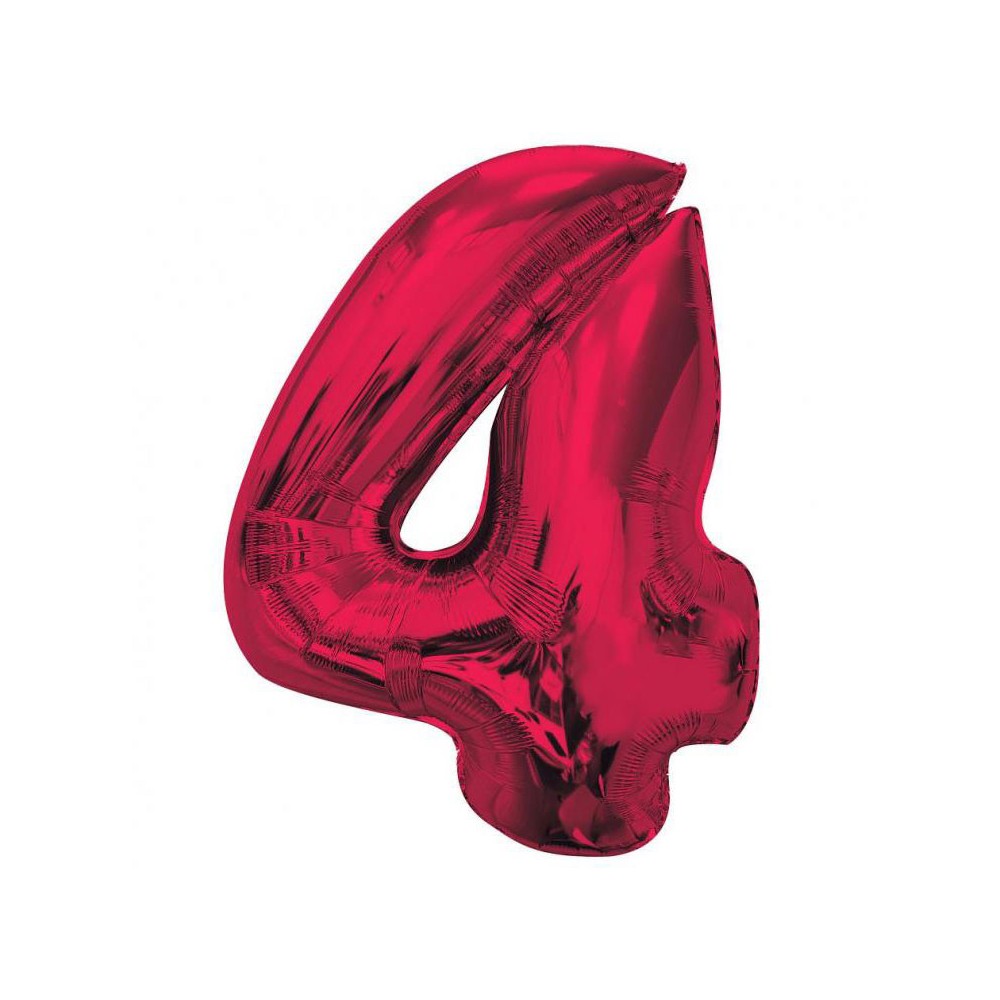 Number Red Red Number 4 Foil Balloon 92 cm