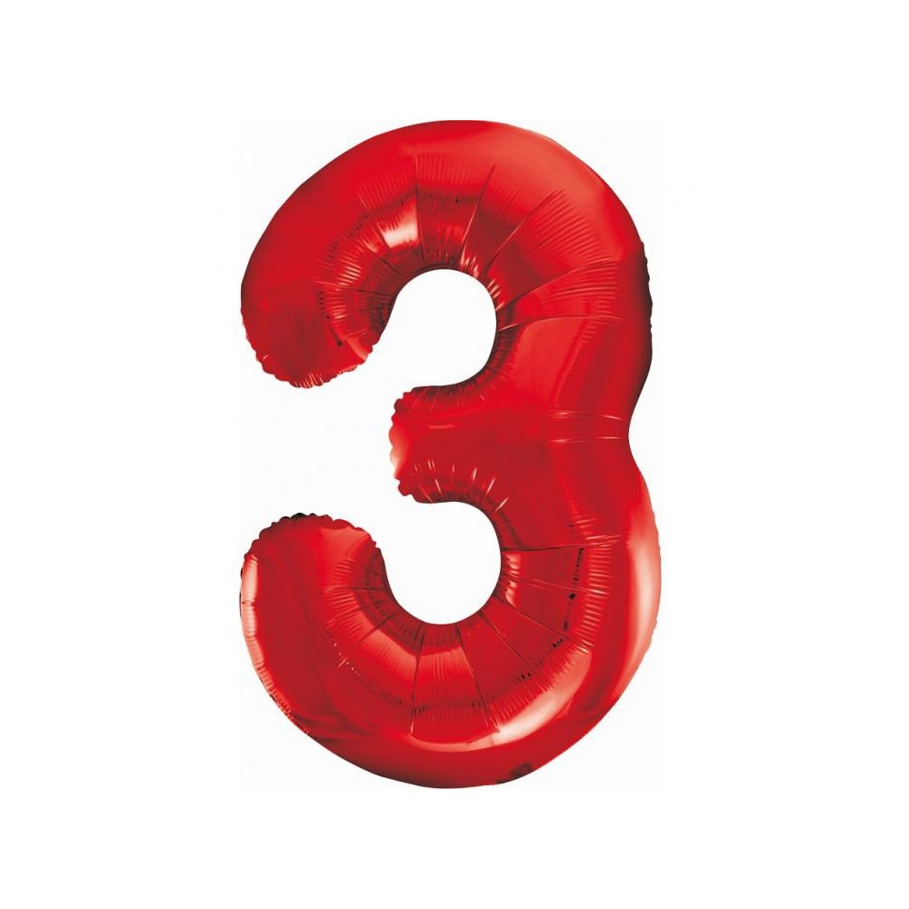 Number Red Red Number 3 Foil Balloon 85 cm