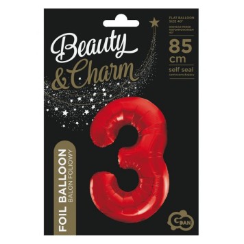 Number Red Red Number 3 Foil Balloon 85 cm