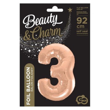Number Rose Gold Foil balloon number 3, 92 cm